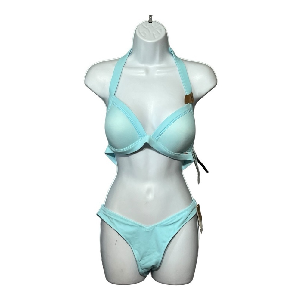 Victoria’s Secret Push-Up Triangle Bikini Set Large 2PC Teal V-Front Itsy Bottom